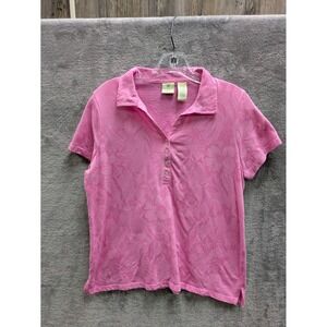 Pink Polo Shirt Womens XL Petite Floral Jacquard Tropical Golf